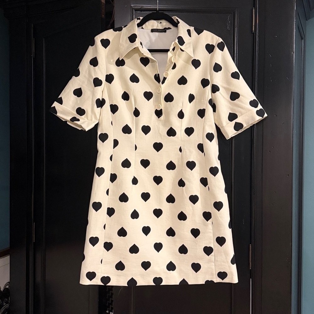 Tara Jarmon Women’s Robin Ecru with Black Polka Hearts Dress - Size 42 - Picture 3 of 10